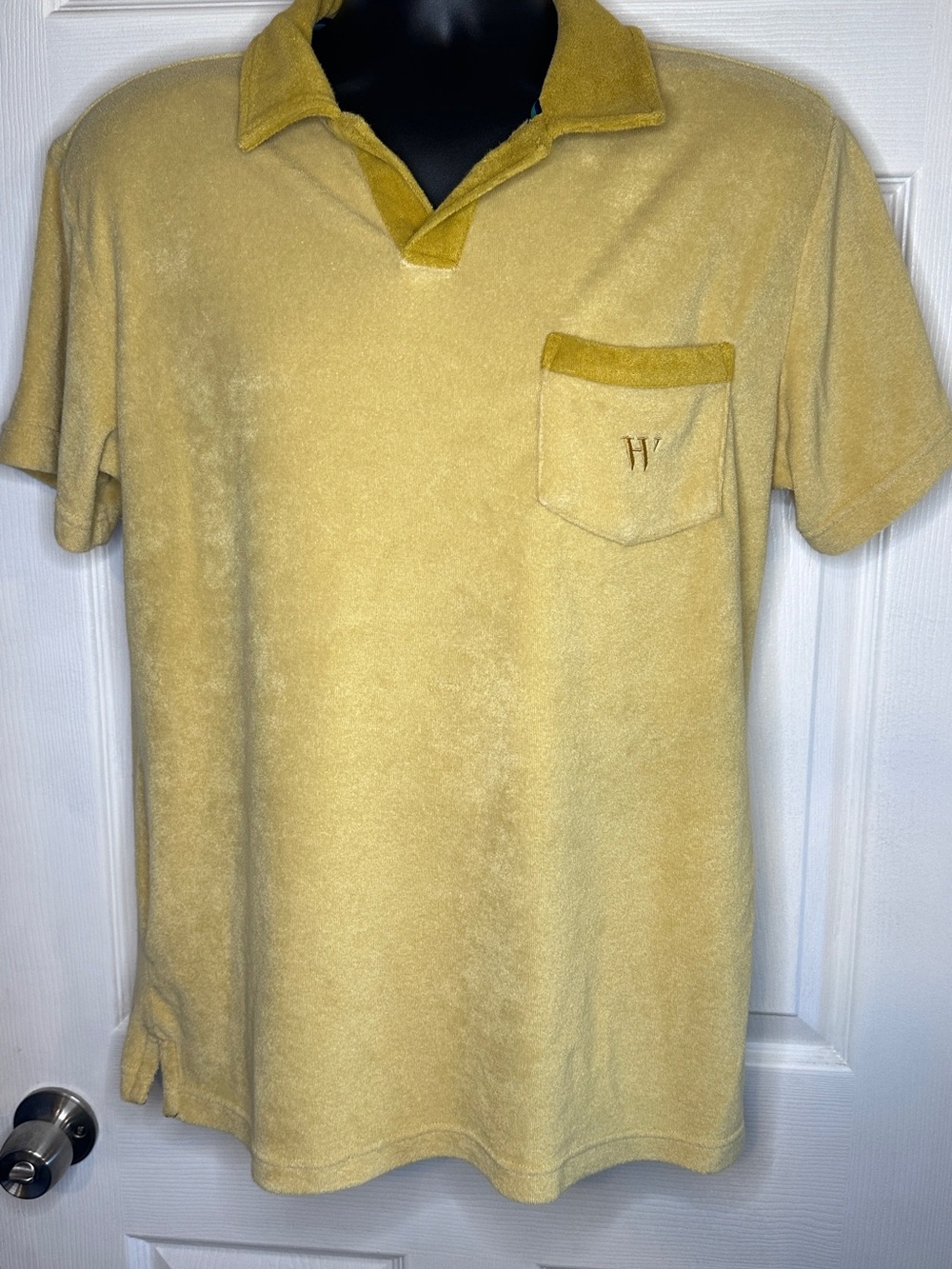 Vintage-Inspired Yellow Terry Polo Shirt with Chest Pocket